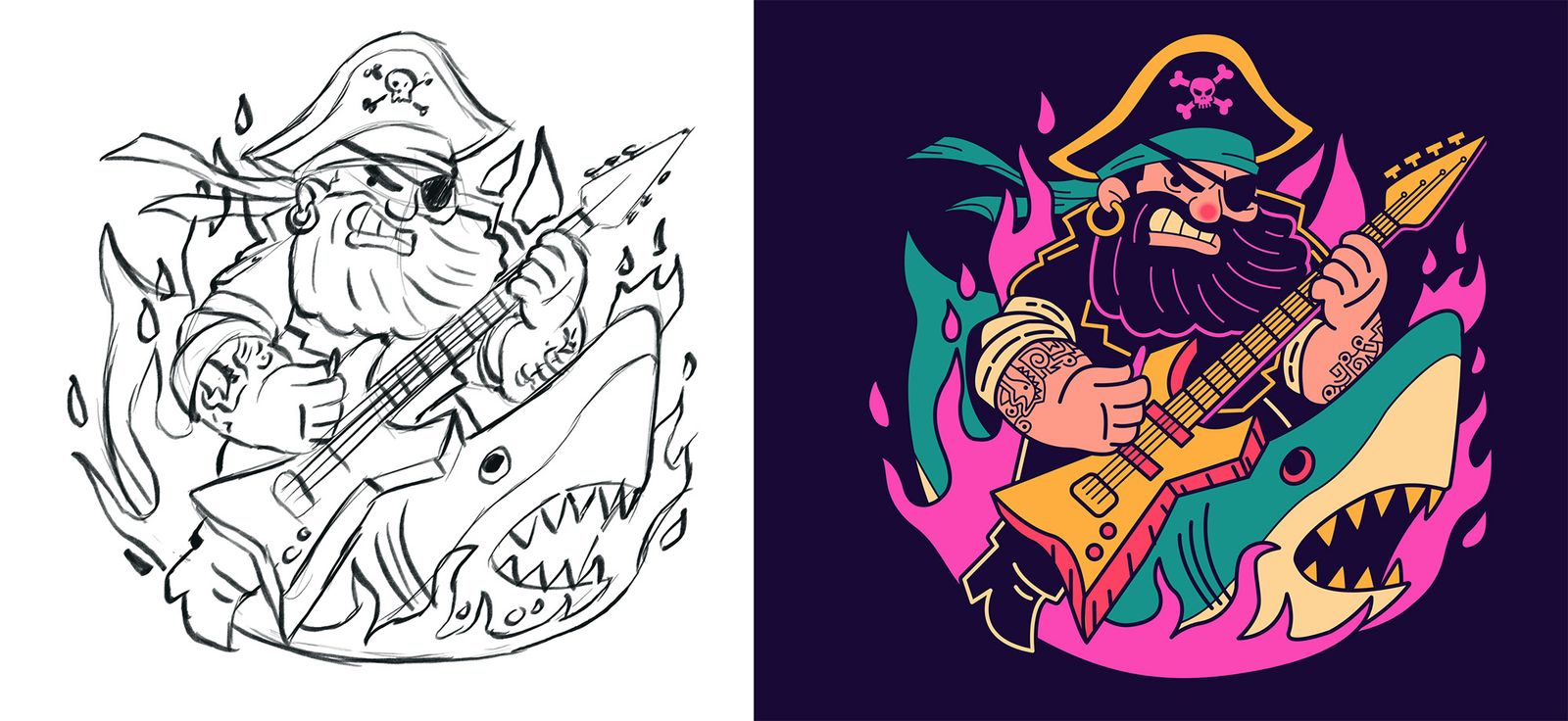 Pirative Rocker From Sketch to Vector Illustration - Rocker Pirate | Martin Perhiniak ...