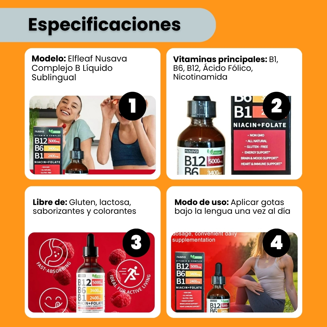Especificaciones de las gotas de vitamina B12 complejo B