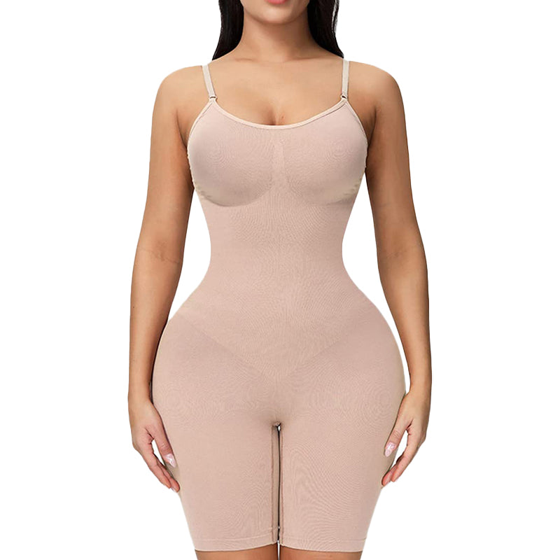 Body faja moldeador color beige con tirantes ajustables, vista de cuerpo completo